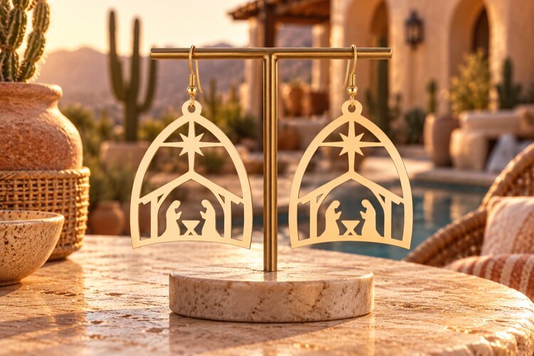 Cathedral Arch Nativity Earrings SVG Laser Cut File, Holy example image 1