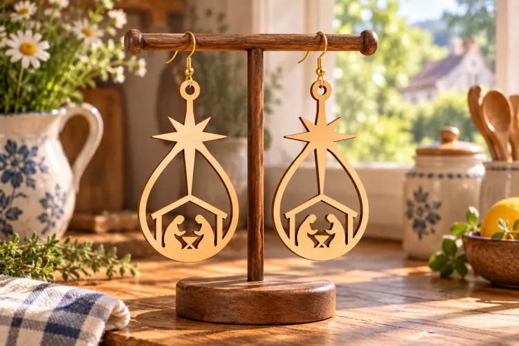 Christmas Nativity Drop Earrings SVG Laser Cut File, Manger