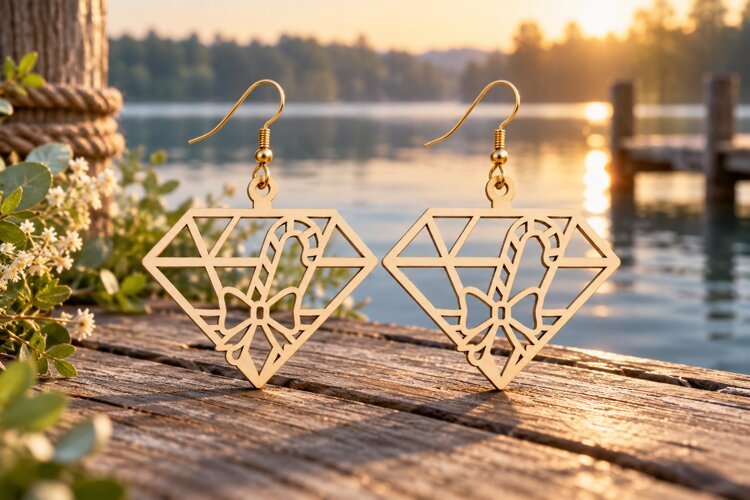 Geometric Diamond Christmas Star Earrings SVG Laser Cut File example image 1