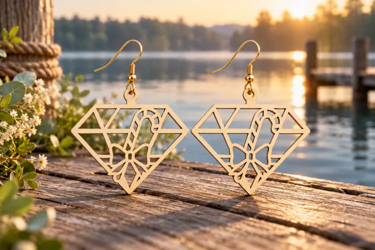 Geometric Diamond Christmas Star Earrings SVG Laser Cut File