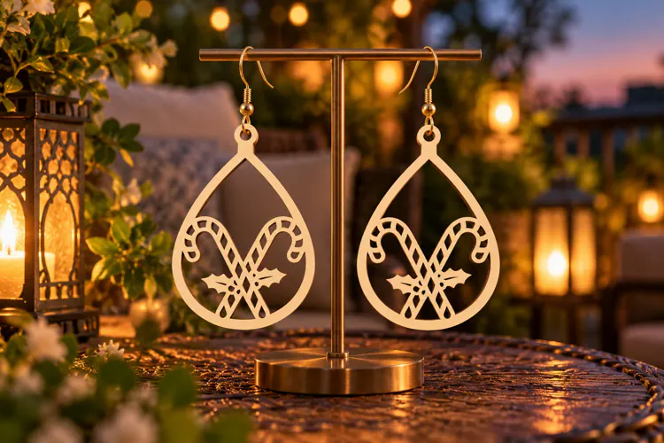 Teardrop Candy Cane Ribbon Earrings SVG Laser Cut File, Fest