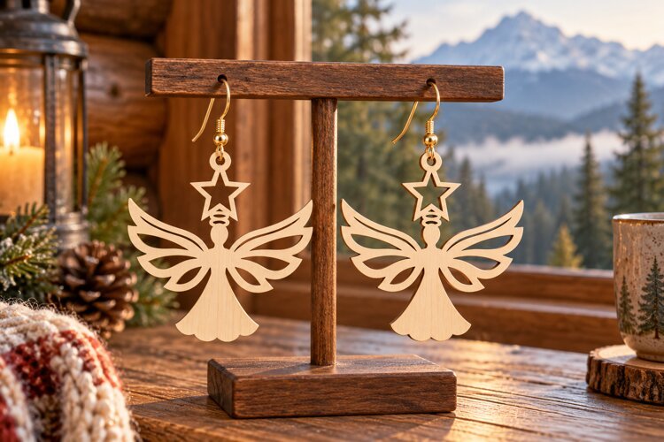 Christmas Angel Star Earrings SVG Laser Cut File, Flying Ang example image 1