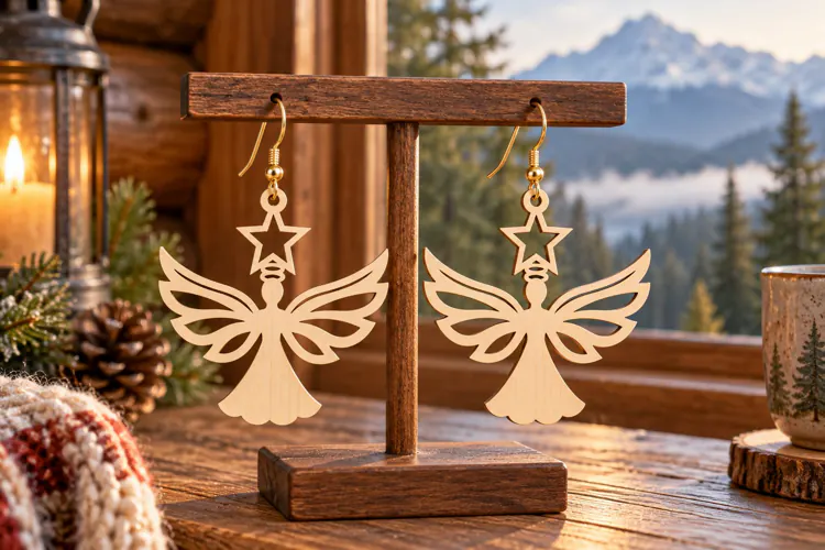 Christmas Angel Star Earrings SVG Laser Cut File, Flying Ang