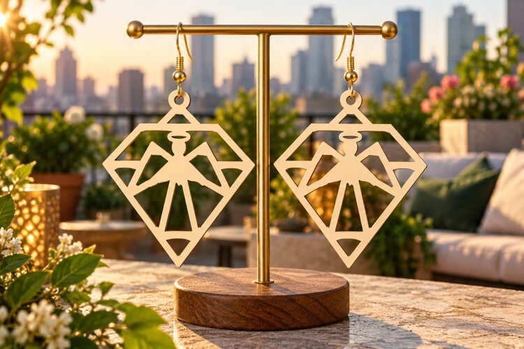 Geometric Diamond Angel Earrings SVG Laser Cut File, Christm example image 1