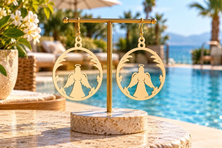 Round Circle Angel Star Earrings SVG Laser Cut File, Christm example image 1