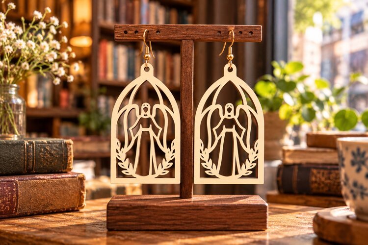 Arch Cathedral Angel Silhouette Earrings SVG Laser Cut File example image 1