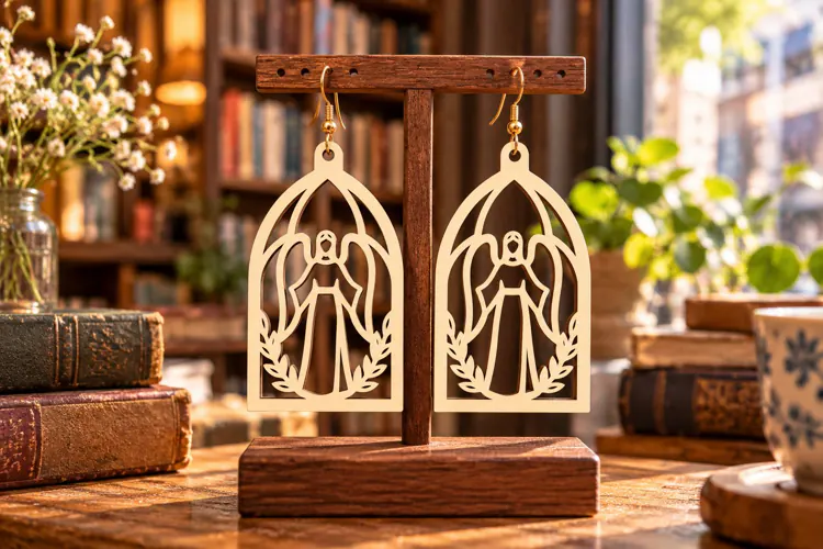 Arch Cathedral Angel Silhouette Earrings SVG Laser Cut File