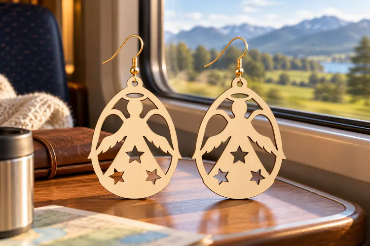 Oval Starry Angel Silhouette Earrings SVG Laser Cut File