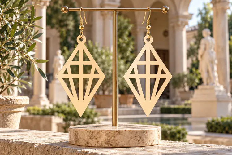 Geometric Diamond Line Earrings SVG Laser Cut File, Modern