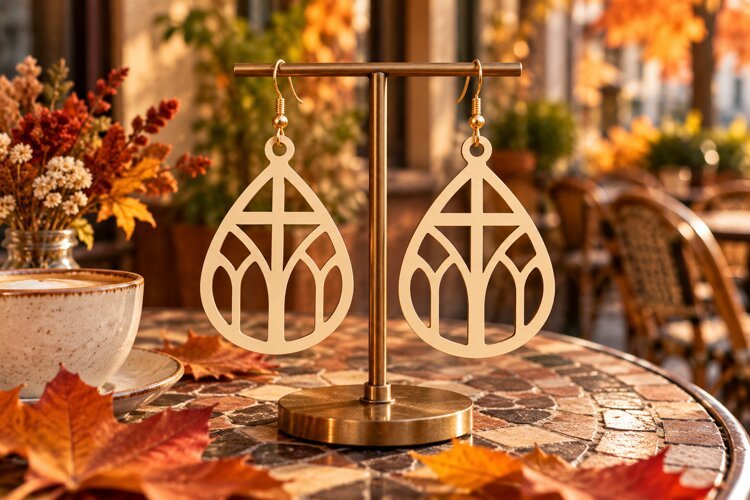 Teardrop Geometric Leaf Branch Earrings SVG Laser Cut File example image 1