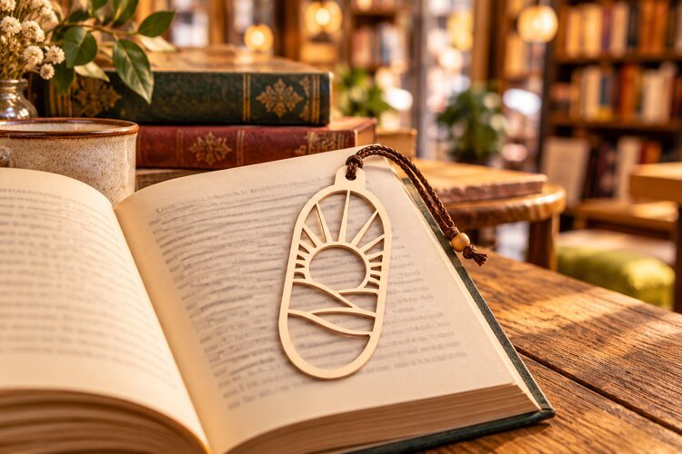 Oval Sunburst Mountain Sunset Bookmark Laser Cut SVG File example image 1