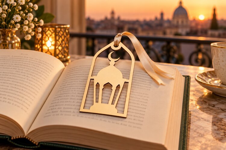 Arch Islamic Lantern Crescent Moon Bookmark Laser Cut SVG example image 1