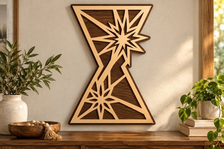 Geometric Star Hourglass Layered Laser Cut SVG, Modern Abstr example image 1