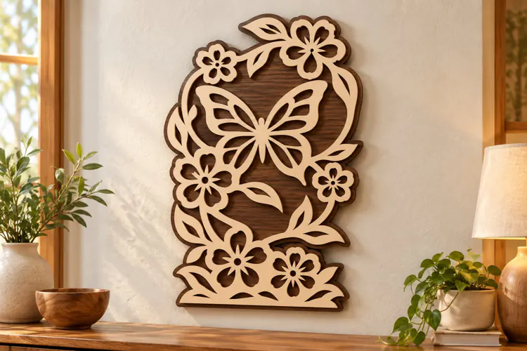 Butterfly and Floral Layered Laser Cut SVG, Botanical Nature