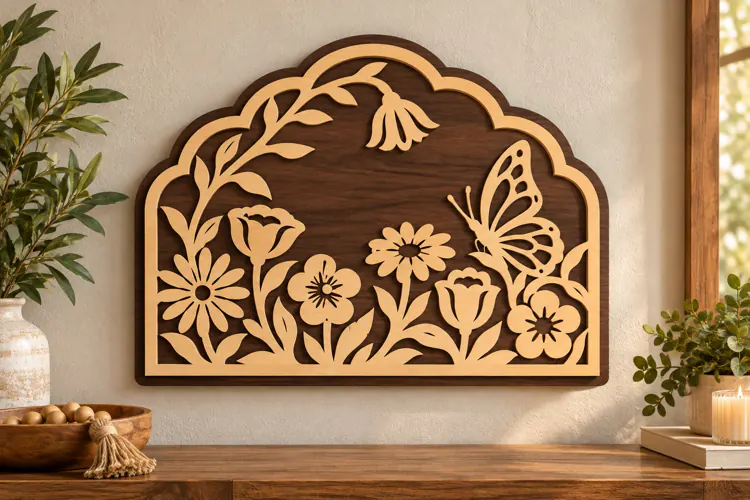 Wide Botanical Butterfly Garden Laser Cut SVG, Floral Panora