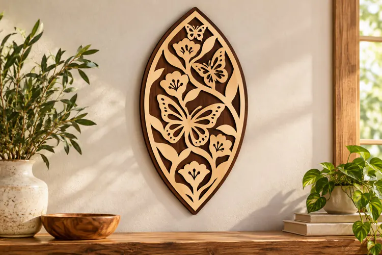 Oval Butterfly Floral Layered Laser Cut SVG, Botanical Leaf