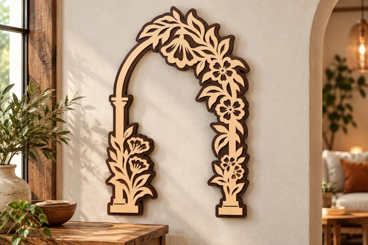 Floral Arch Door Frame Laser Cut SVG, Decorative Botanical example image 1