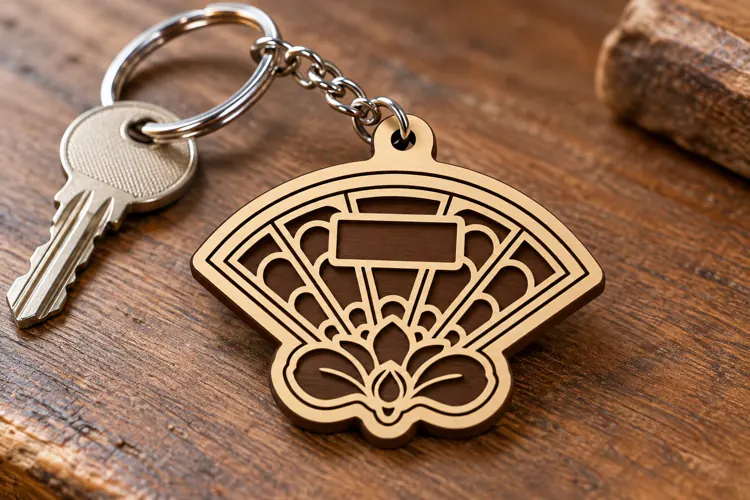 Art Deco Fan Keychain Laser Cut SVG, Vintage Geometric Woode