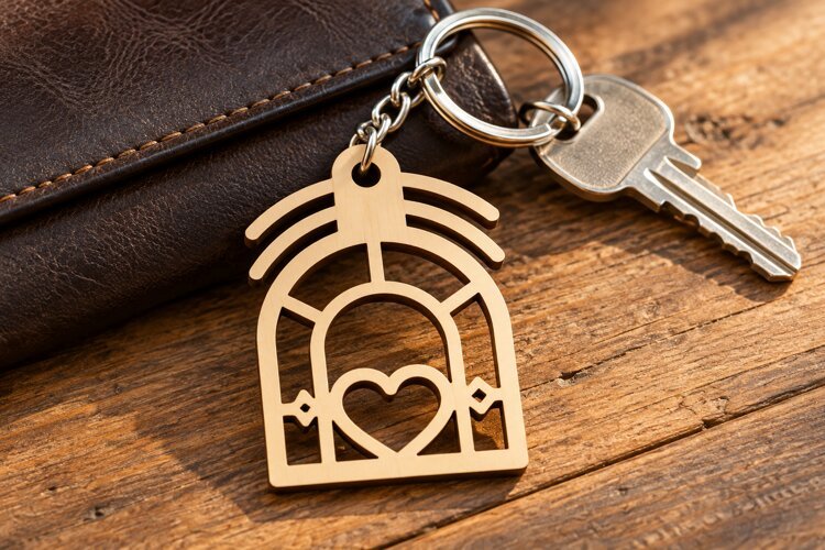 Arch Heart Window Keychain Laser Cut SVG, Romantic Wooden example image 1