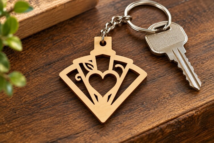 Art Deco Heart Fan Keychain Laser Cut SVG, Geometric Love example image 1