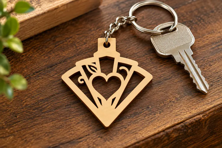 Art Deco Heart Fan Keychain Laser Cut SVG, Geometric Love