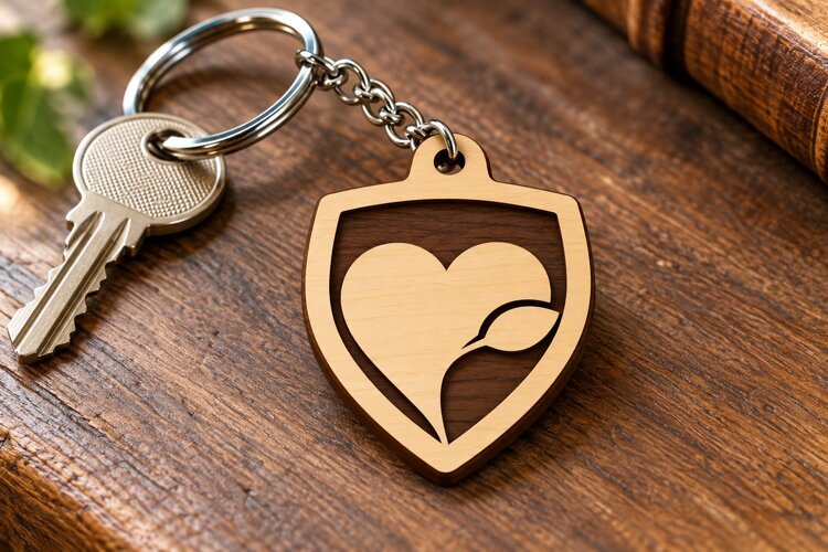 Shield Heart Leaf Keychain Laser Cut SVG, Nature Love Shield example image 1