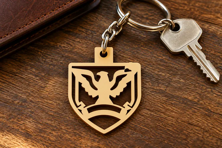 Shield Eagle Heraldic Keychain Laser Cut SVG, Majestic Bird
