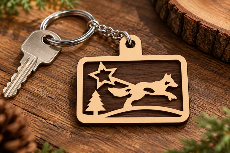 Shooting Star Fox Forest Keychain Laser Cut SVG, Nature Wild