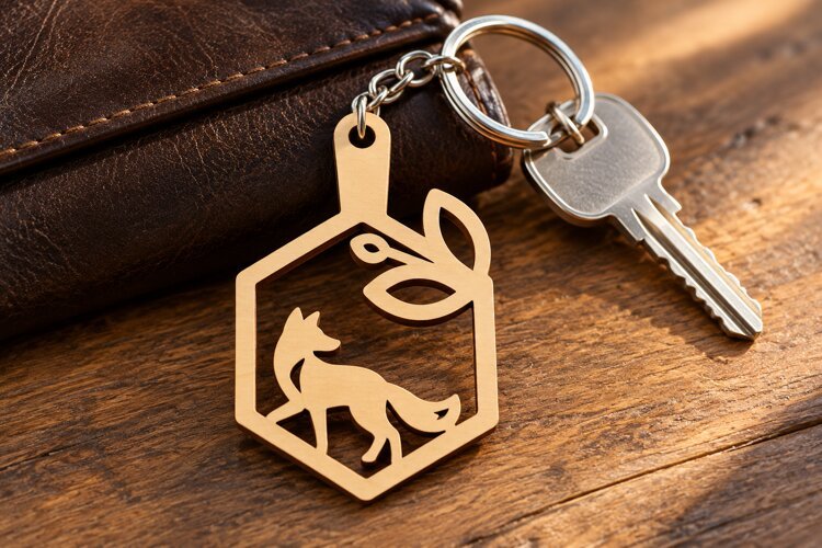 Geometric Polygon Fox Leaf Keychain Laser Cut SVG, Hexagon example image 1