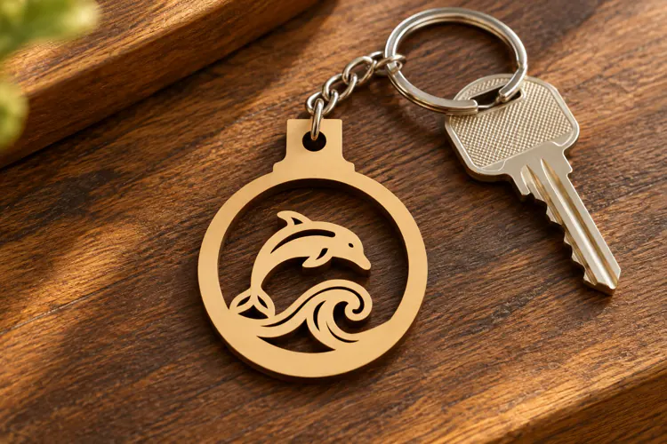 Round Dolphin Wave Ocean Keychain Laser Cut SVG, Sea Life