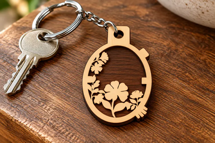 Oval Floral Flower Botanical Keychain Laser Cut SVG, Flower