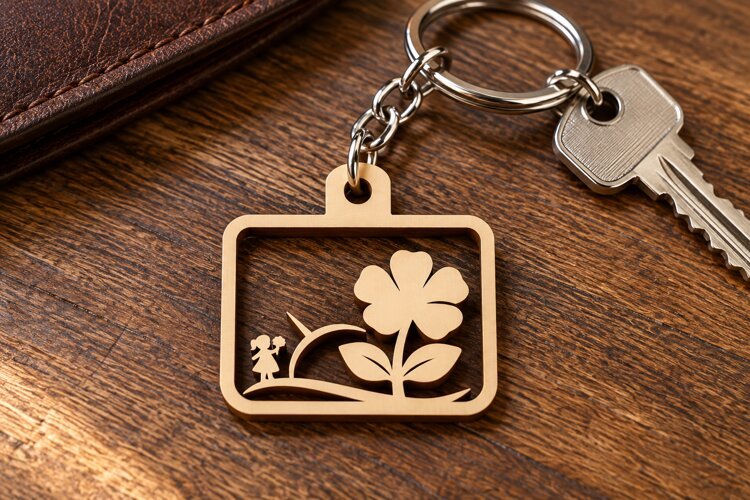 Rectangle Flower Butterfly Meadow Keychain Laser Cut SVG example image 1