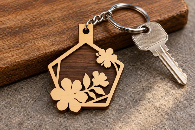 Hexagon Floral Cluster Keychain Laser Cut SVG, Geometric Bot