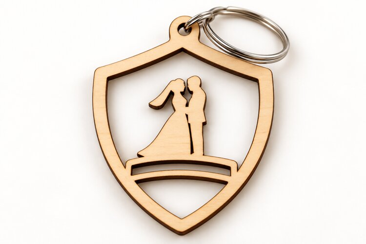Shield Wedding Bride Groom Keychain Laser Cut SVG, Bride example image 1