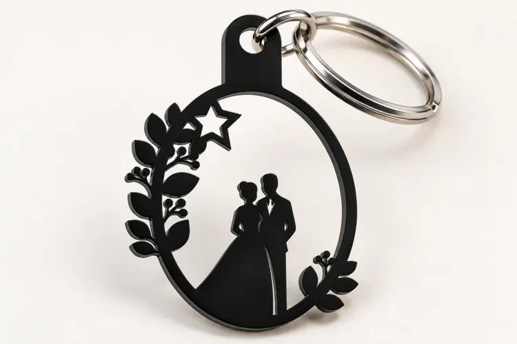 Oval Wedding Bride Groom Silhouette Keychain Laser Cut SVG,