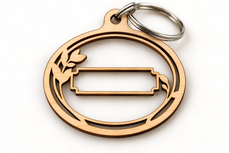 Oval Blank Label Frame Keychain Laser Cut SVG, Customizable example image 1
