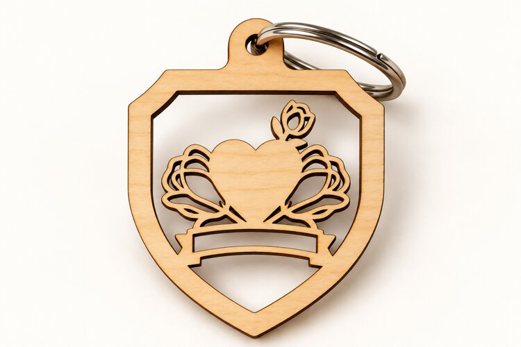 hield Crown Heart Ribbon Keychain Laser Cut SVG, Royal Love example image 1