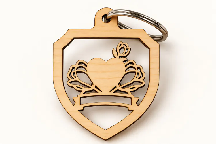 hield Crown Heart Ribbon Keychain Laser Cut SVG, Royal Love
