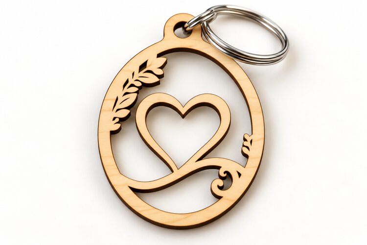Round Heart Leaf Swirl Keychain Laser Cut SVG,Botanical Love example image 1