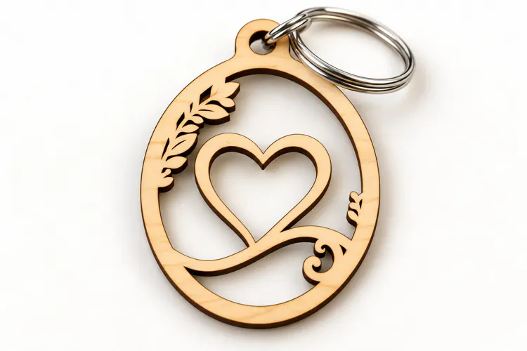 Round Heart Leaf Swirl Keychain Laser Cut SVG,Botanical Love