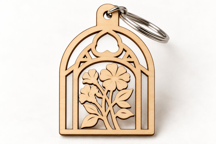 Arch Floral Flower Window Keychain Laser Cut SVG, Botanical example image 1