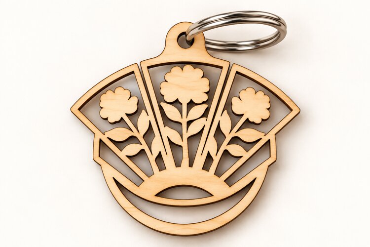 Fan Shape Flower Floral Bouquet Keychain Laser Cut SVG, Art example image 1