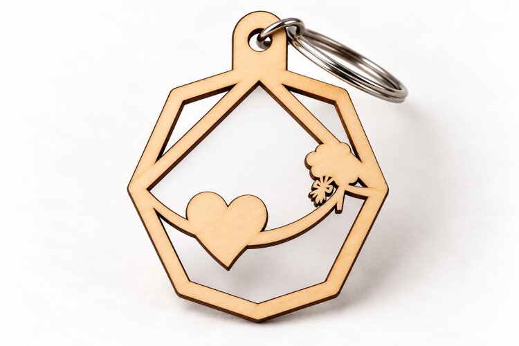 Octagon Geometric Heart Stars Keychain Laser Cut SVG example image 1
