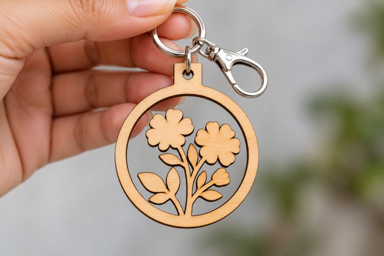 Round Floral Flower Bouquet Keychain Laser Cut SVG, Circular example image 1