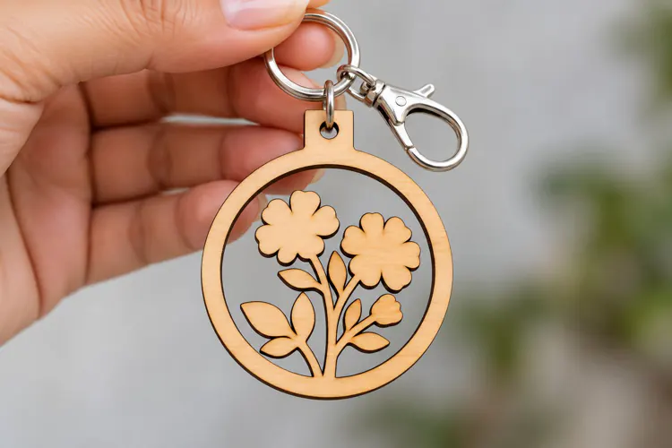 Round Floral Flower Bouquet Keychain Laser Cut SVG, Circular