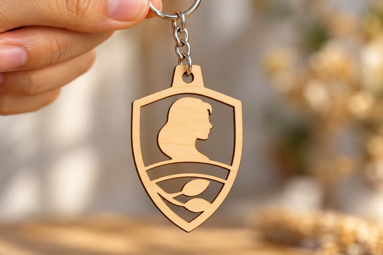 Shield Woman Profile Botanical Keychain Laser Cut SVG, Elega example image 1