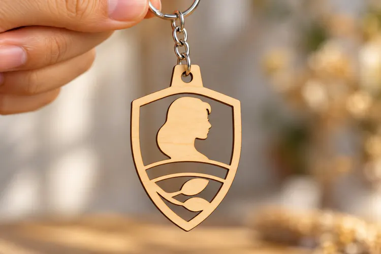 Shield Woman Profile Botanical Keychain Laser Cut SVG, Elega
