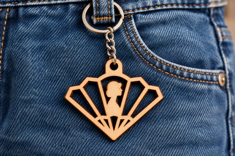 Fan Shape Woman Silhouette Art Deco Keychain Laser Cut SVG,