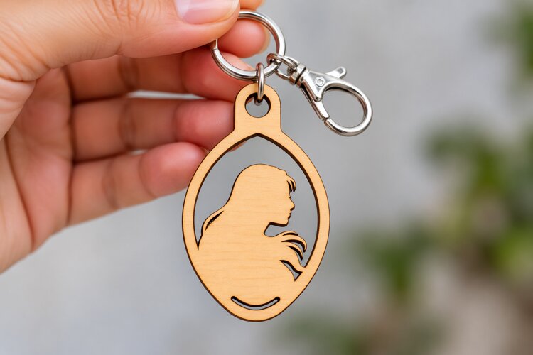 Oval Woman Profile Botanical Keychain Laser Cut SVG, Nature example image 1