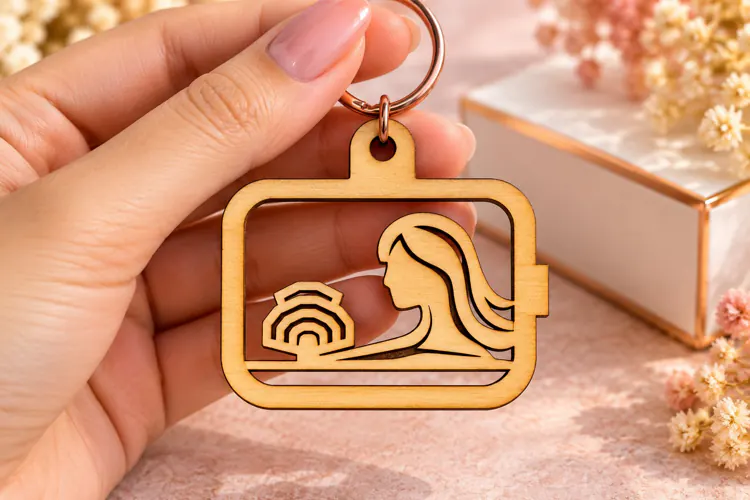 Rectangle Woman Sunset Landscape Keychain Laser Cut SVG